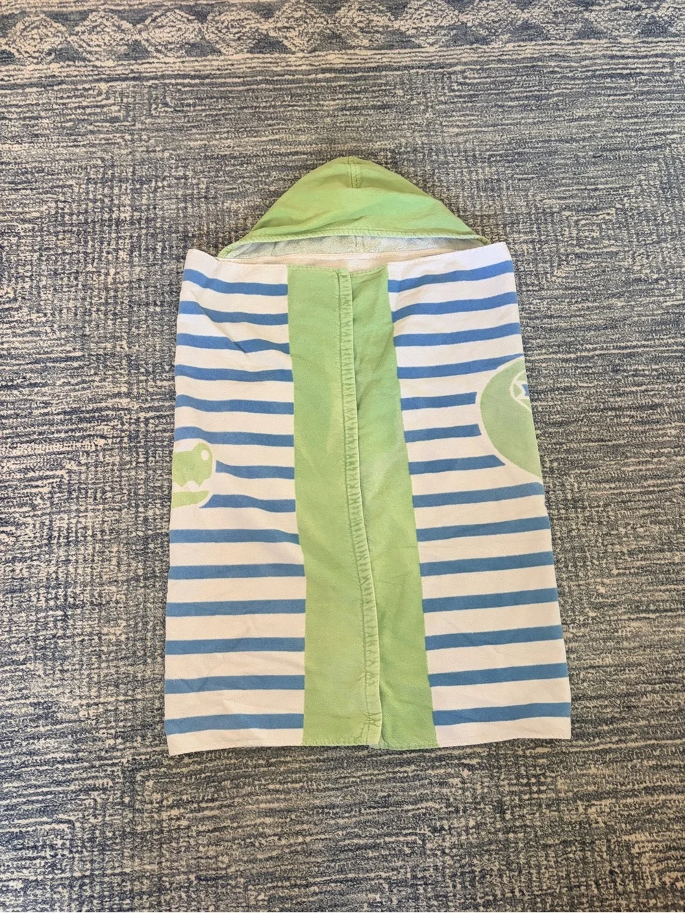 Pottery Barn Kids Blue & White Striped Hooded Towel with Green Trim